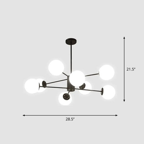 Modern White Glass Chandelier With Burst Design Suspension Light 8 / Black