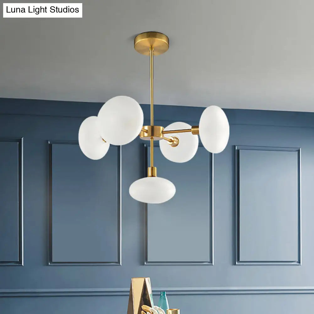Modern White Glass Chandelier With Gold Accents - 5-Light Circular Ceiling Light