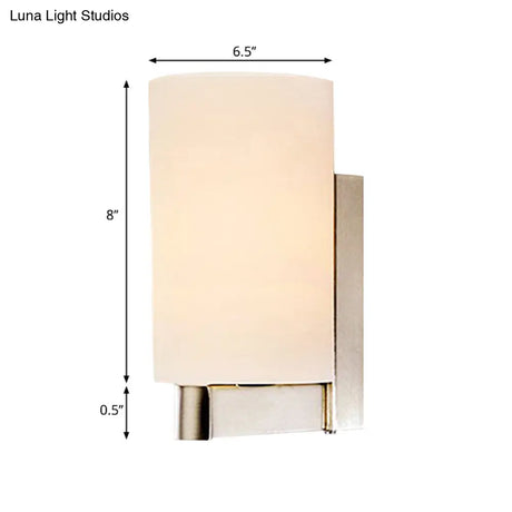 Modern White Glass Cylinder Wall Lamp: Chrome Sconce Fixture For Passages