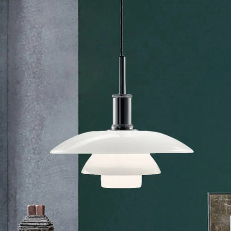 Modern White Glass Hanging Lamp Kit With 3-Tier Suspension For Living Room