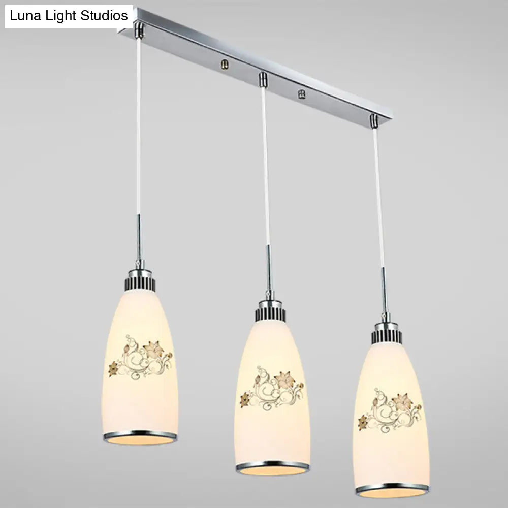 Modern White Glass Hanging Pendant: 3-Light Bottle Multi-Pendant For Restaurants