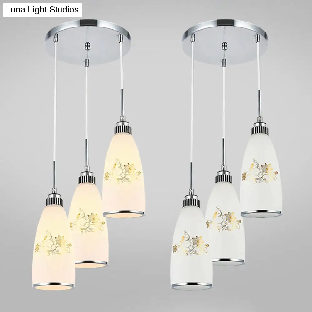 Modern White Glass Hanging Pendant: 3-Light Bottle Multi-Pendant For Restaurants