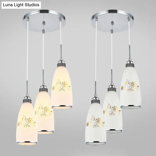 Modern White Glass Hanging Pendant: 3-Light Bottle Multi-Pendant For Restaurants