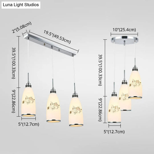 Modern White Glass Hanging Pendant: 3-Light Bottle Multi-Pendant For Restaurants