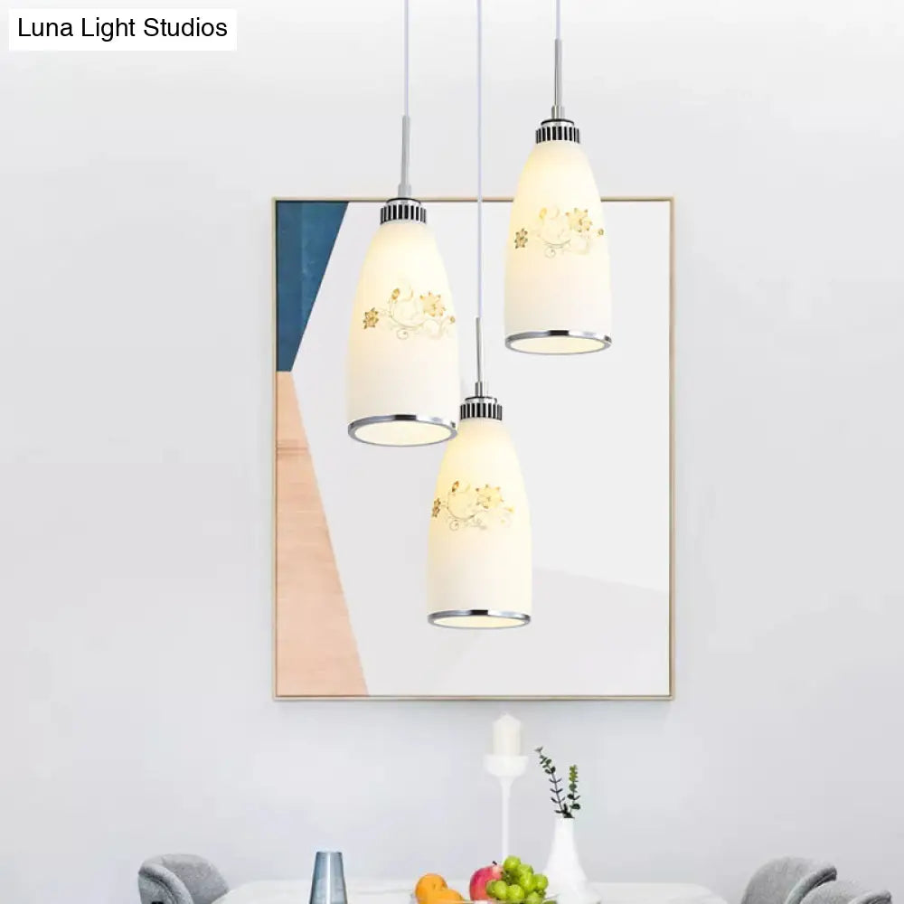 Modern White Glass Hanging Pendant: 3-Light Bottle Multi-Pendant For Restaurants
