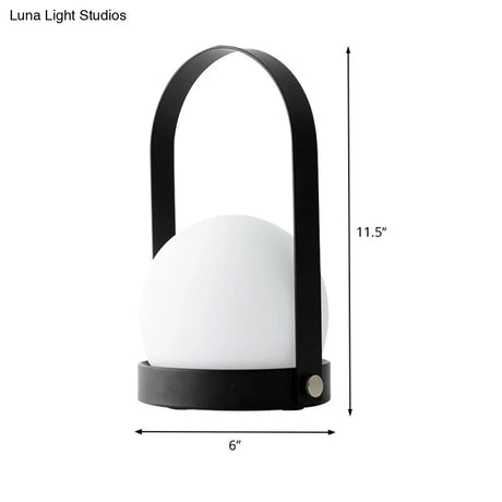 Modern White Glass Night Table Lamp With Metal Handle - Globe Task Light Design