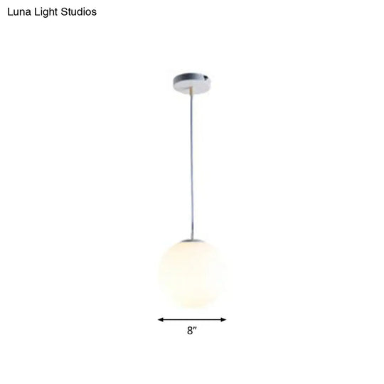 Modern Opaque Glass Hanging Pendant Lamp For Dining Room - White Sphere Design / 8
