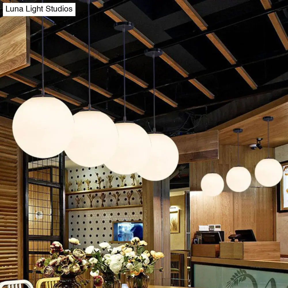 Modern Opaque Glass Hanging Pendant Lamp For Dining Room - White Sphere Design