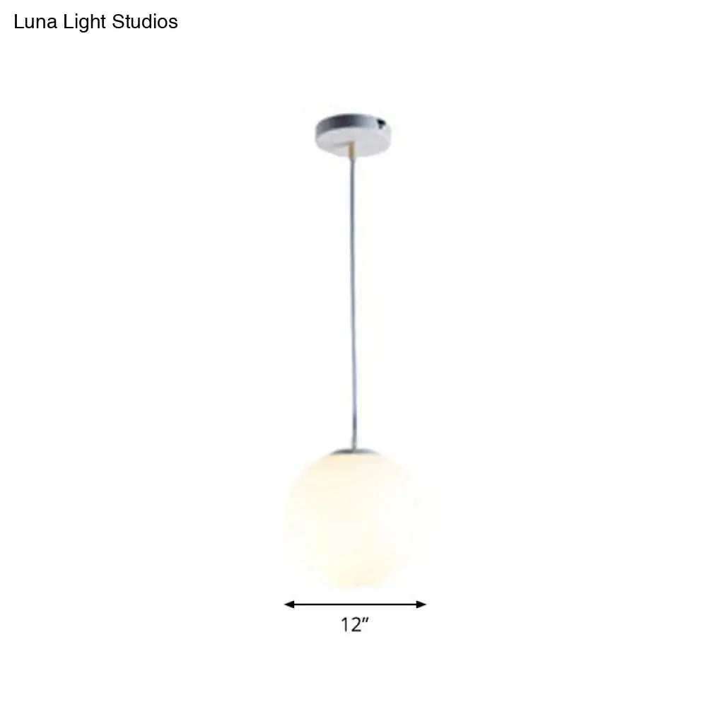Modern Opaque Glass Hanging Pendant Lamp For Dining Room - White Sphere Design / 12
