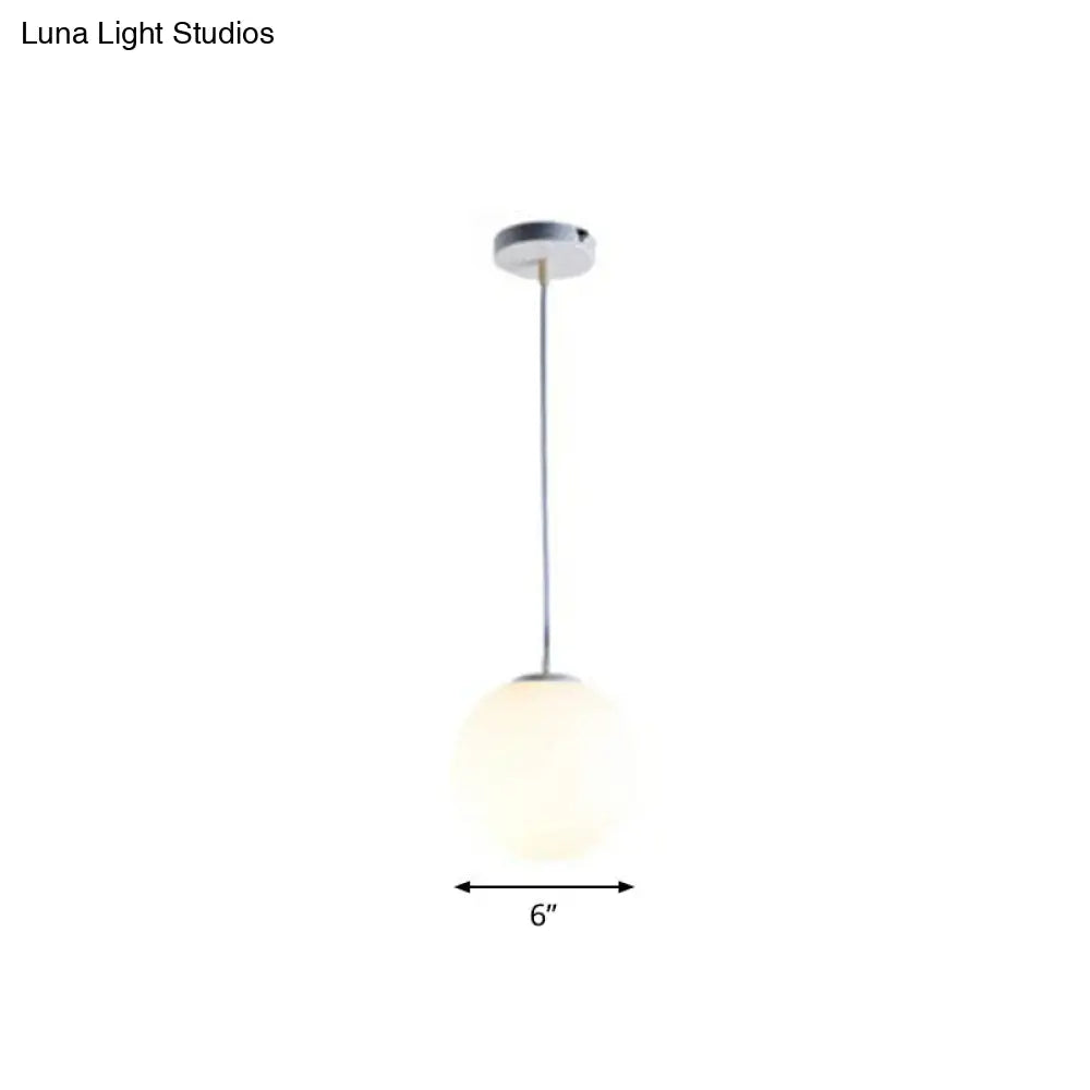 Modern Opaque Glass Hanging Pendant Lamp For Dining Room - White Sphere Design / 6