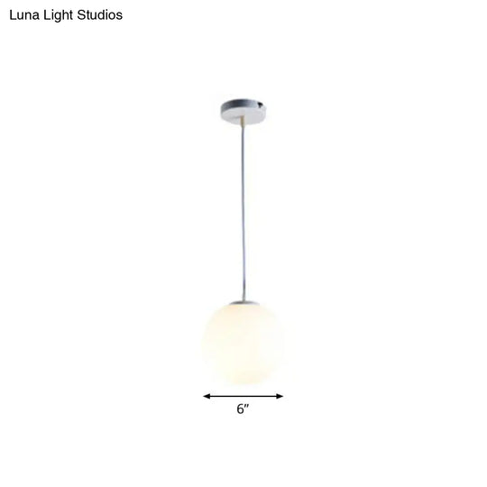 Modern Opaque Glass Hanging Pendant Lamp For Dining Room - White Sphere Design / 6