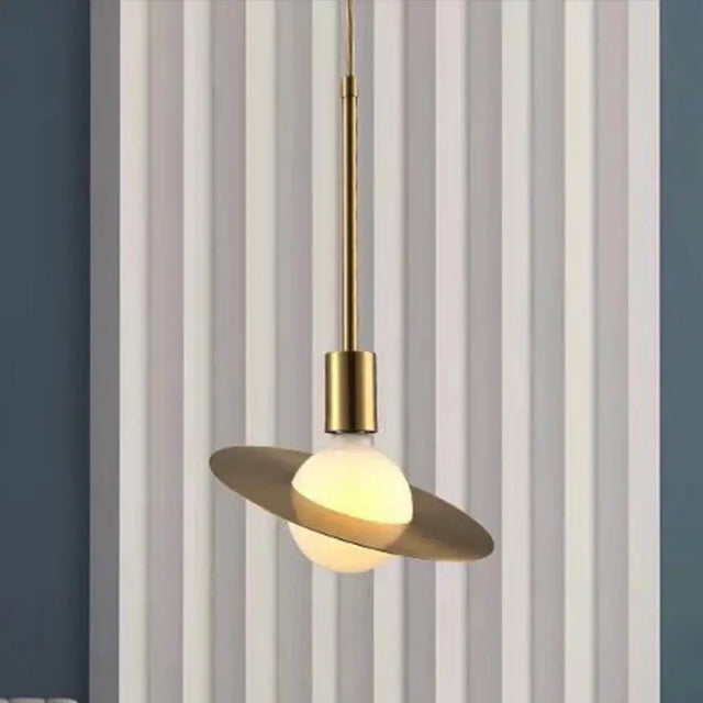 Modern White Glass Pendant Lamp With Gold Disc Shade - Hanging Light Kit