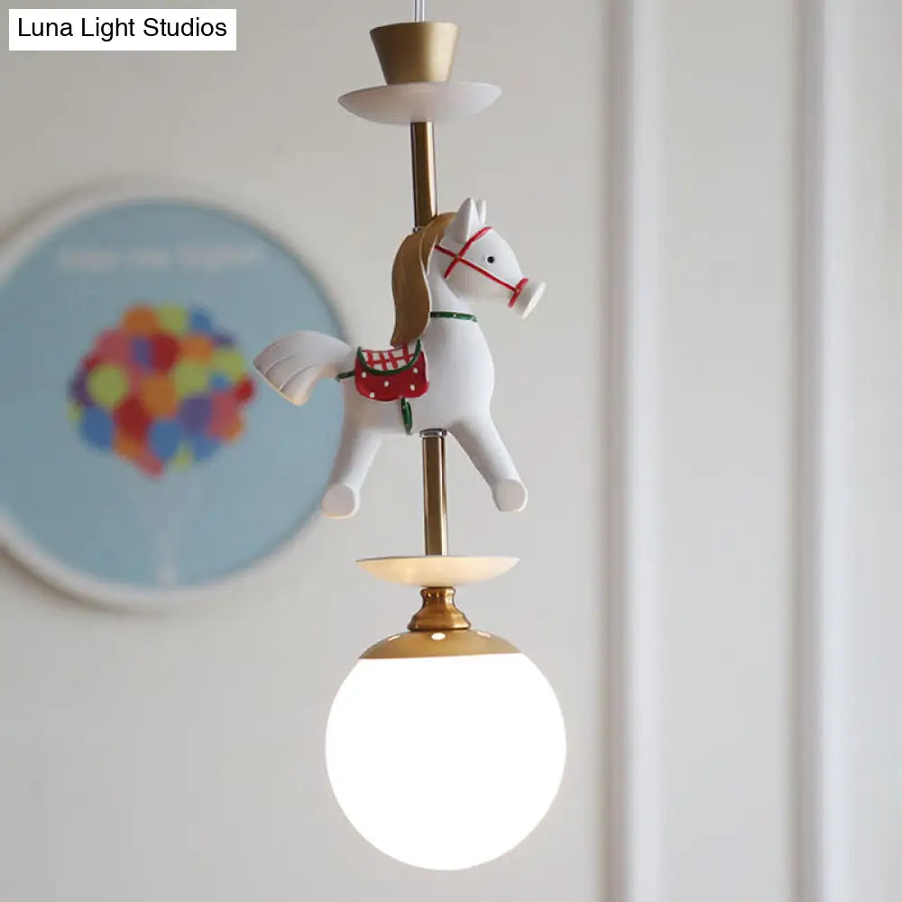 Modern White Glass Pendant Light With Adjustable Cord - Ceiling Fixture 1 / Horse