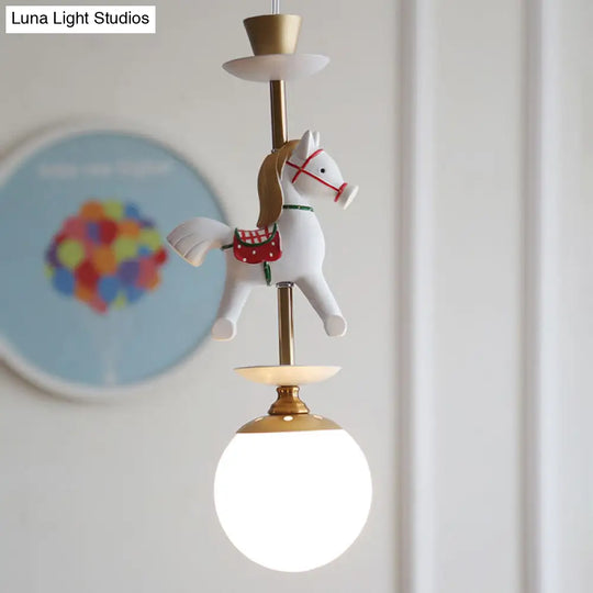 Modern White Glass Pendant Light With Adjustable Cord - Ceiling Fixture 1 / Horse