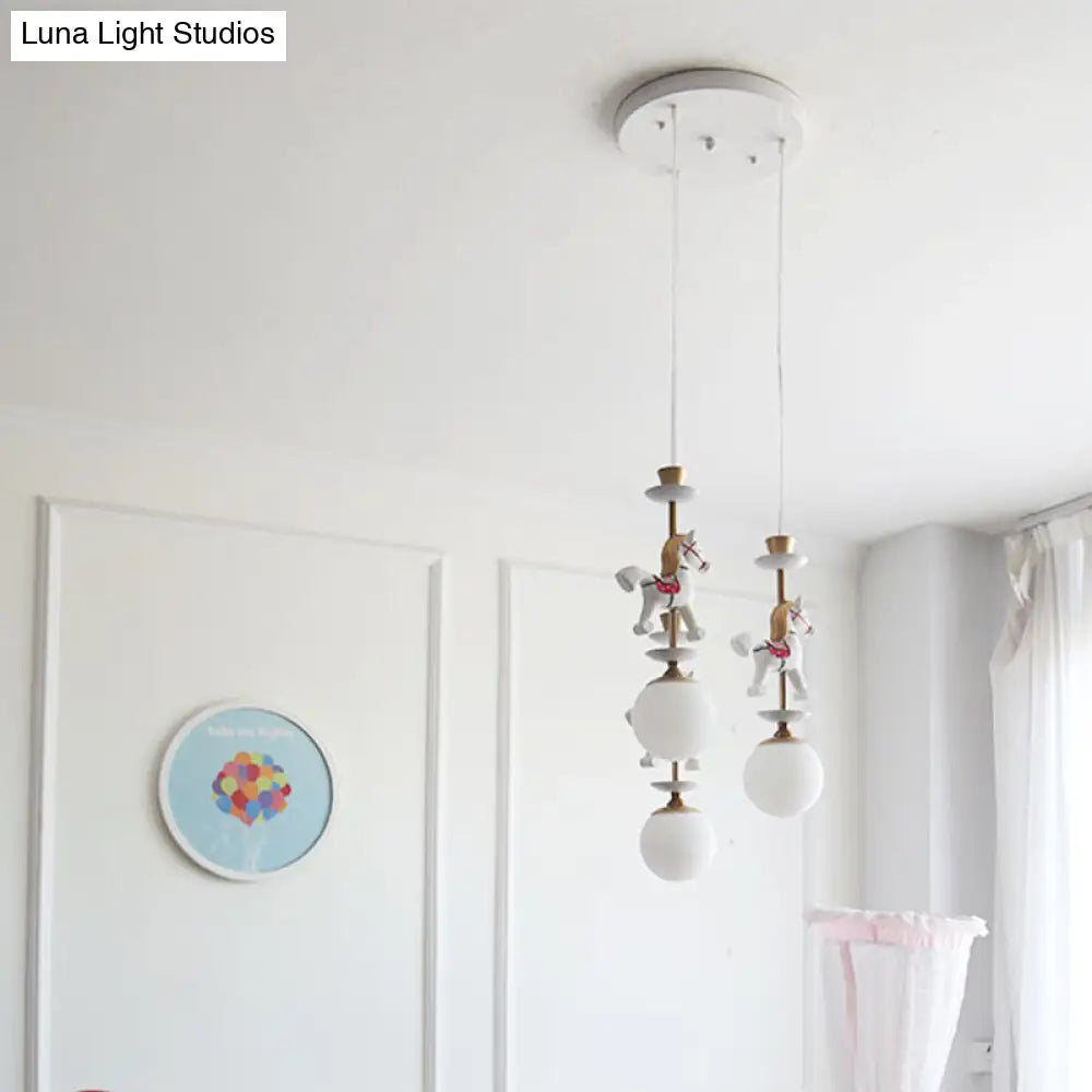 Modern White Glass Pendant Light With Adjustable Cord - Ceiling Fixture 3 / Horse