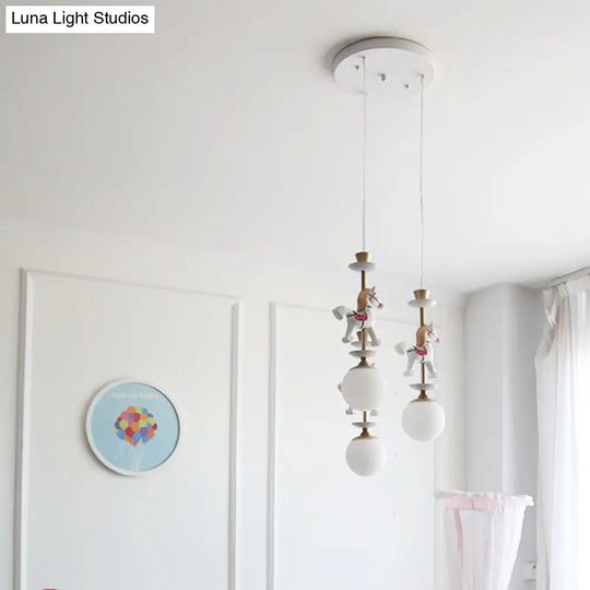 Modern White Glass Pendant Light With Adjustable Cord - Ceiling Fixture 3 / Horse