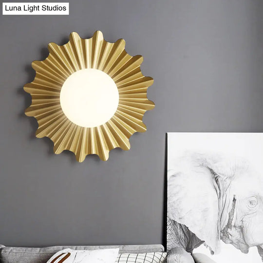 Modern White Glass Sphere Wall Light With Brass Scalloped Backplate - 1 Head