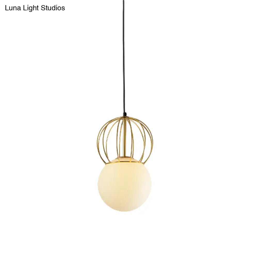 Modern White Globe Hanging Light With Frosted Glass Shade For Bedroom