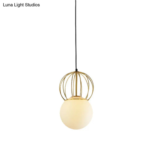 Modern White Globe Hanging Light With Frosted Glass Shade For Bedroom