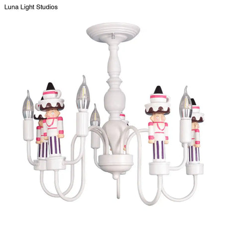 Modern White Iron Hanging Chandelier - Child Bedroom Ceiling Lamp With Soldier Design