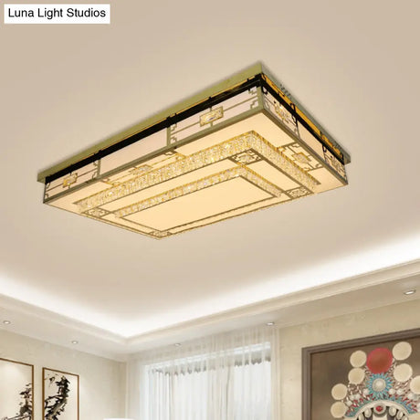Modern White Led Ceiling Flush Mount Light With Clear Beveled Crystal Blocks