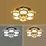 Modern White Led Crystal Flower Ceiling Light For Living Room With Flush Mount Design / 21.5’