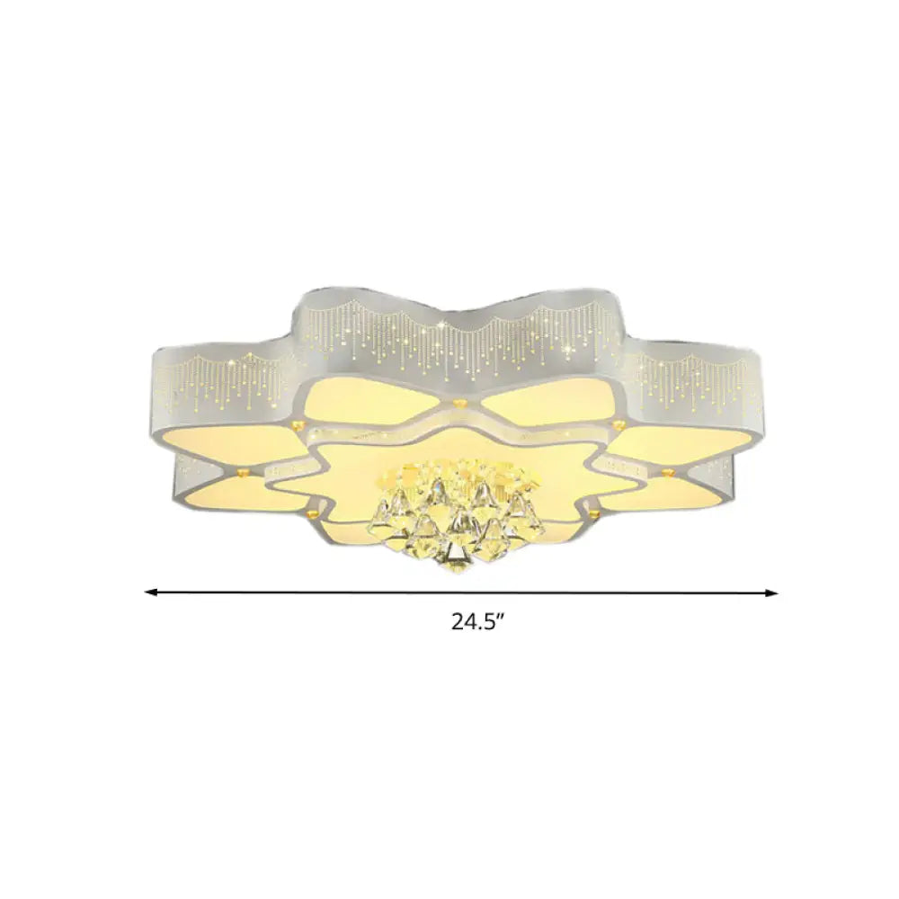 Modern White Led Flower Crystal Ceiling Lamp 21/24.5/31.5 Flush Mount For Living Room