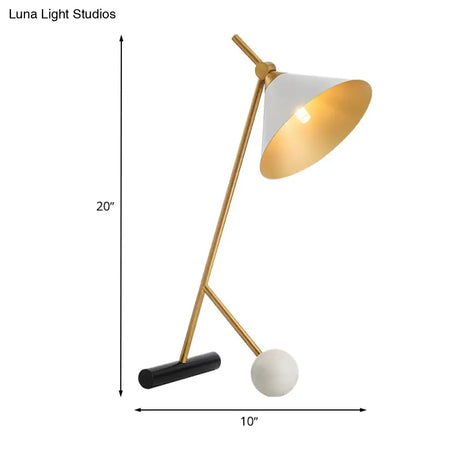 Modern White Led Table Lamp With Flared Design Metallic Tube And Marble Base