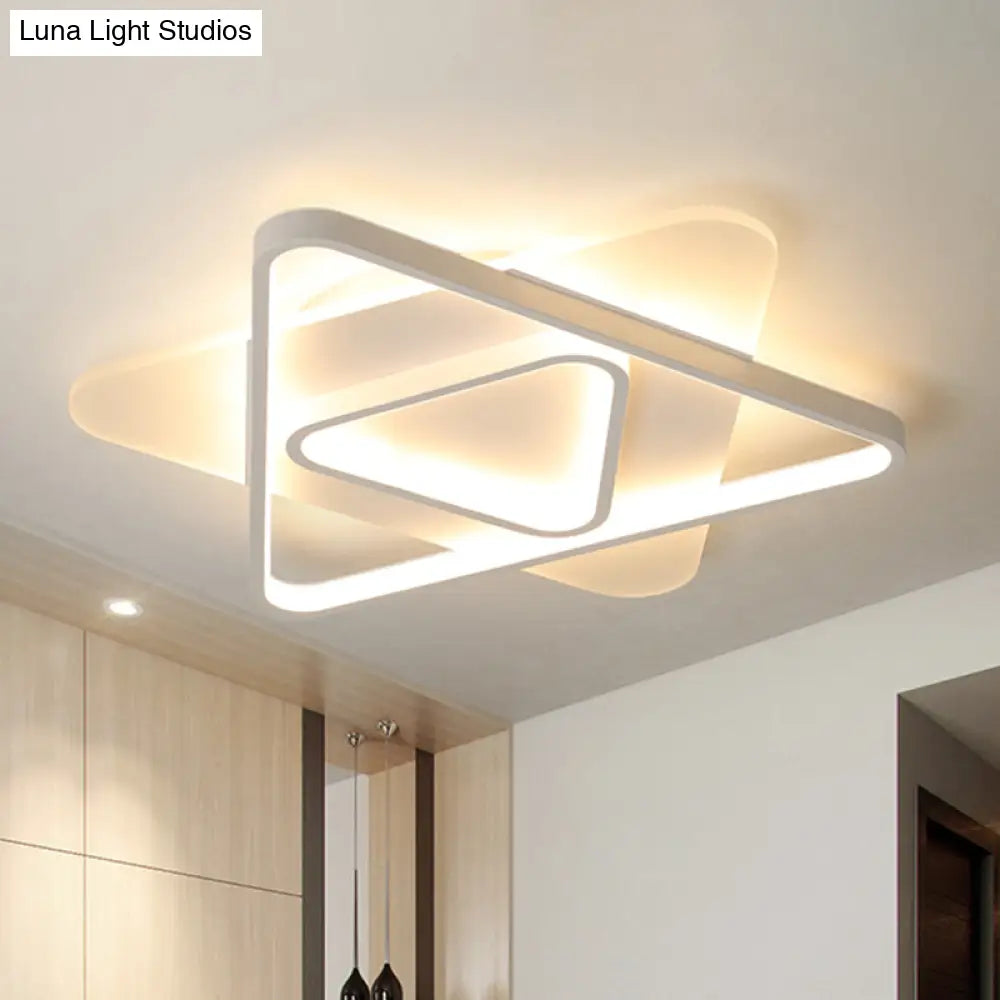 Modern White Led Triangle Flush Mount Ceiling Lamp - 17’/21’/25’ Wide Acrylic Fixture In