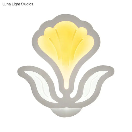Modern White Led Wall Sconce: Floral Acrylic Light For Childs Bedroom