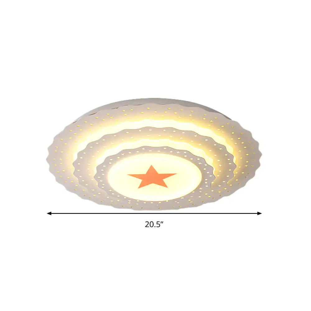 Modern White Metal Ceiling Lamp: Hollow Cake Shape Design With Starry Led Lighting For Bedrooms