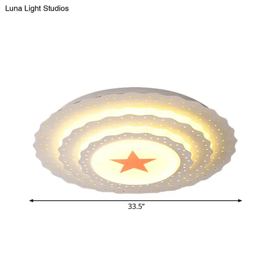 Modern White Metal Ceiling Lamp: Hollow Cake Shape Design With Starry Led Lighting For Bedrooms