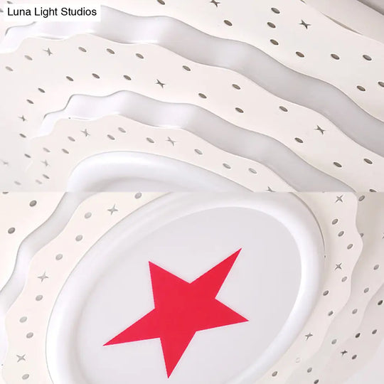 Modern White Metal Ceiling Lamp: Hollow Cake Shape Design With Starry Led Lighting For Bedrooms