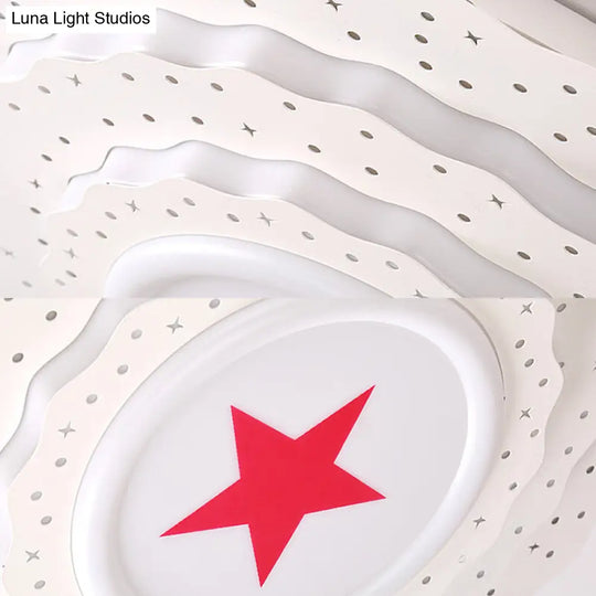 Modern White Metal Ceiling Lamp: Hollow Cake Shape Design With Starry Led Lighting For Bedrooms