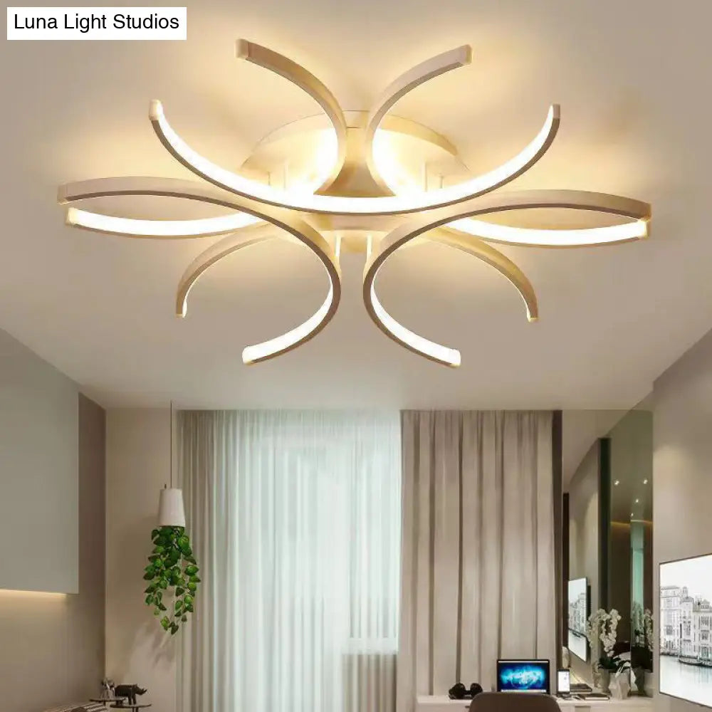 Modern White Metal Flushmount Ceiling Lamp With Led Petal Design
