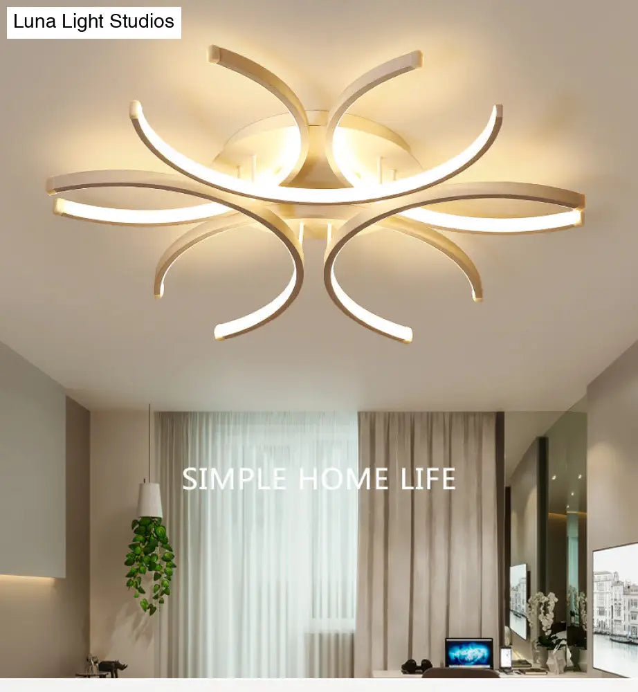Modern White Metal Flushmount Ceiling Lamp With Led Petal Design