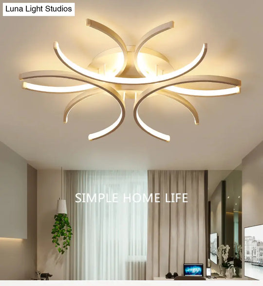 Modern White Metal Flushmount Ceiling Lamp With Led Petal Design