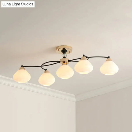 Modern White Milk Glass Ceiling Fixture With 5 Lights For Dining Room