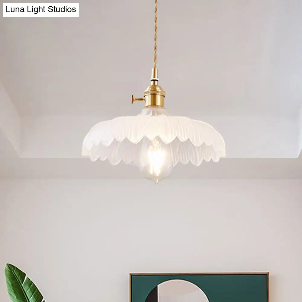 Modern White Prismatic Glass Umbrella Pendant Lamp - 10/12 Wide 1-Light Brass Suspension Ideal For
