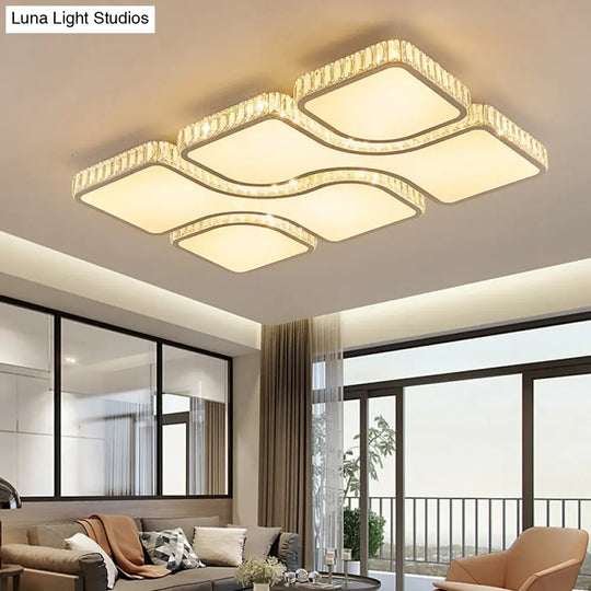 Modern White Quadrangle Led Acrylic Flush Mount Light With Crystal Inlay