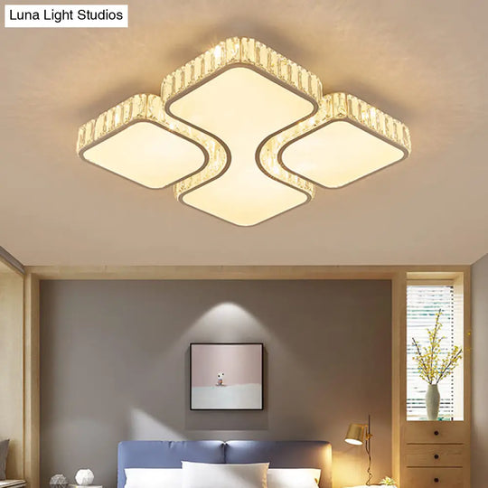 Modern White Quadrangle Led Acrylic Flush Mount Light With Crystal Inlay