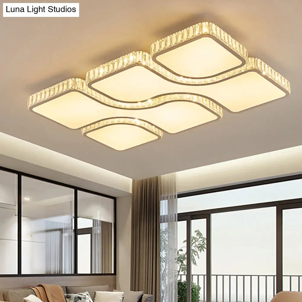 Modern White Quadrangle Led Acrylic Flush Mount Light With Crystal Inlay