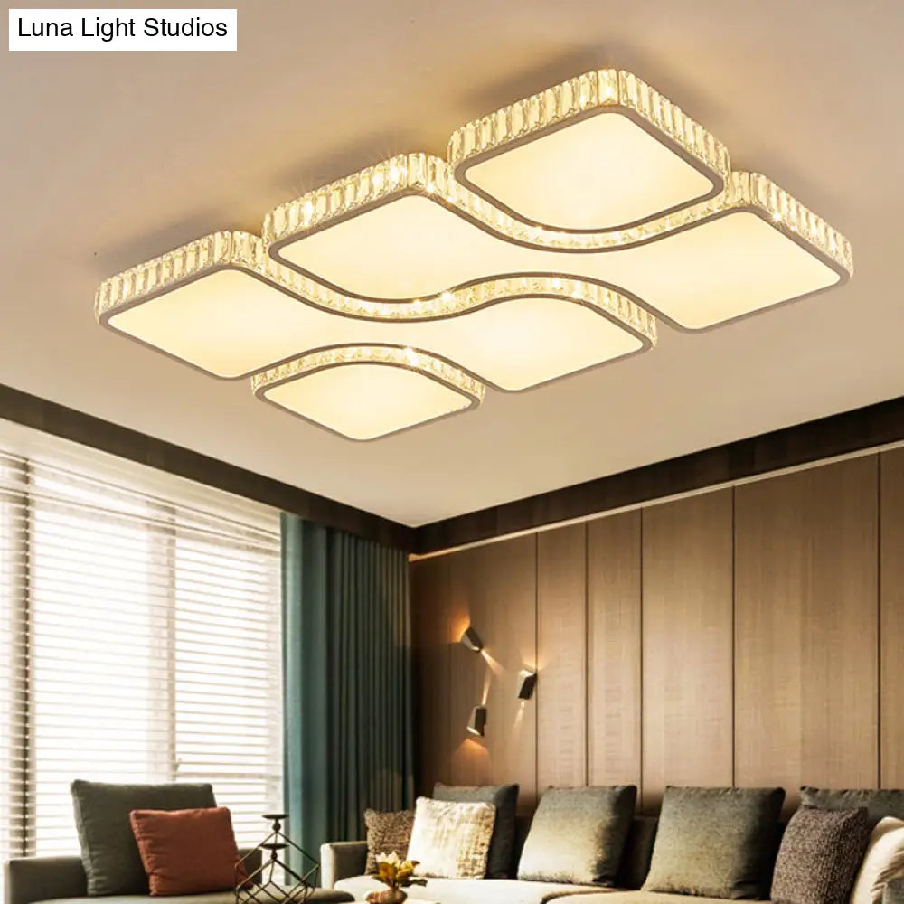 Modern White Quadrangle Led Acrylic Flush Mount Light With Crystal Inlay