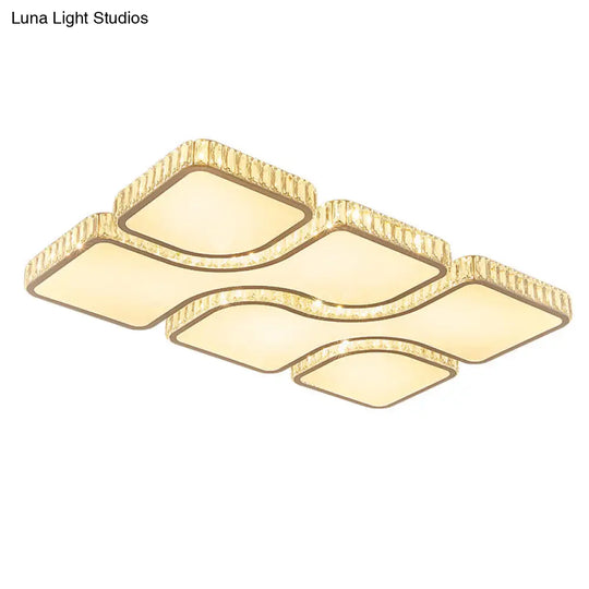Modern White Quadrangle Led Acrylic Flush Mount Light With Crystal Inlay