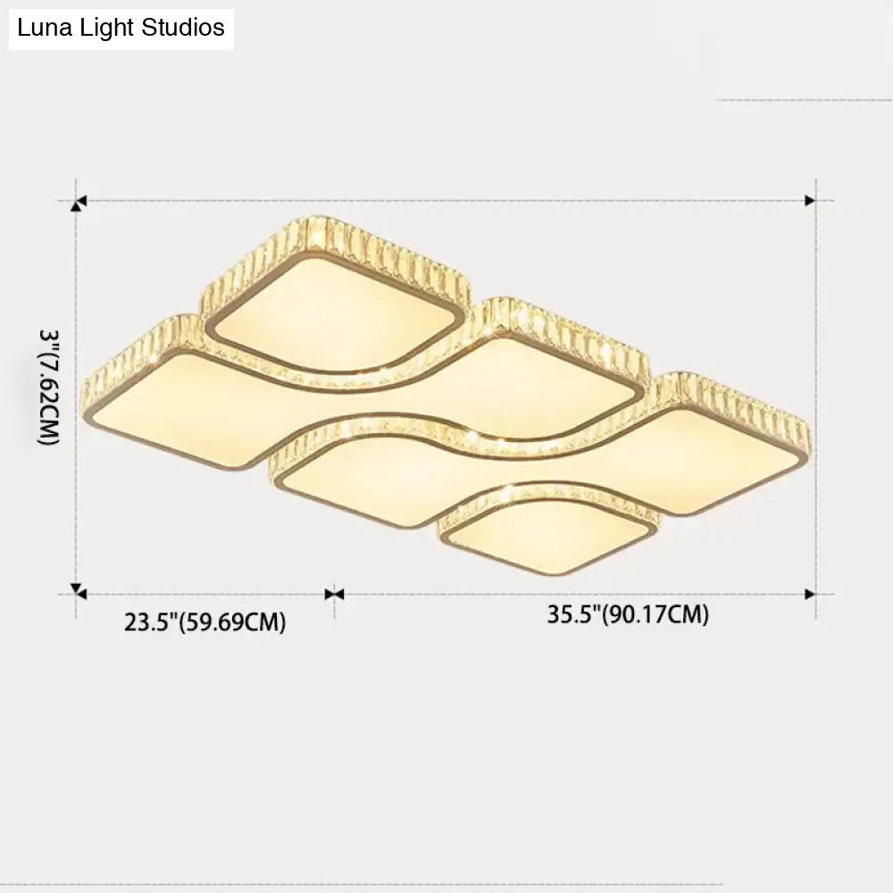 Modern White Quadrangle Led Acrylic Flush Mount Light With Crystal Inlay