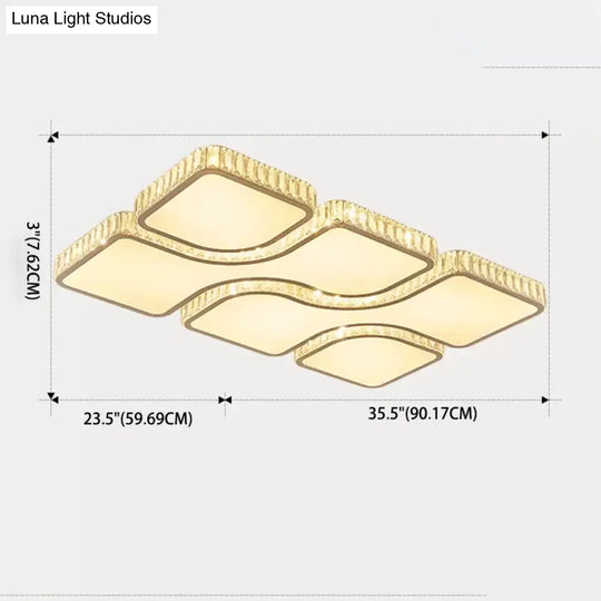 Modern White Quadrangle Led Acrylic Flush Mount Light With Crystal Inlay