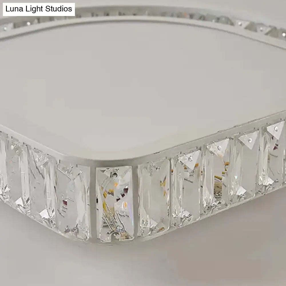 Modern White Quadrangle Led Acrylic Flush Mount Light With Crystal Inlay