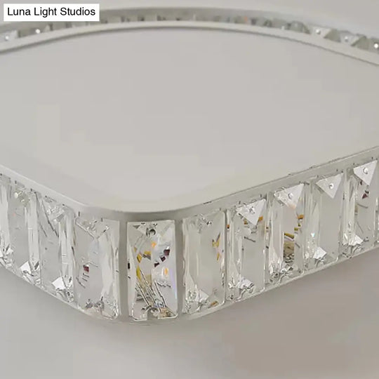 Modern White Quadrangle Led Acrylic Flush Mount Light With Crystal Inlay