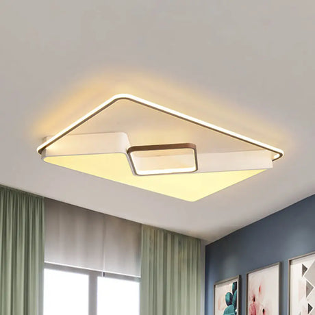 Modern White Rectangle Led Ceiling Light For Living Room - 19.5’/37.5’/42’ Wide / 37.5’