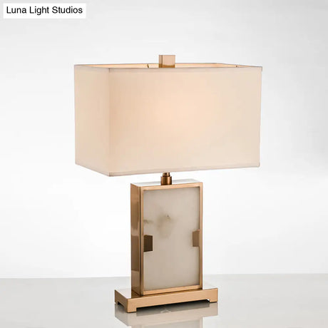 Modern White Rectangular Desk Lamp With Gold Metal Base